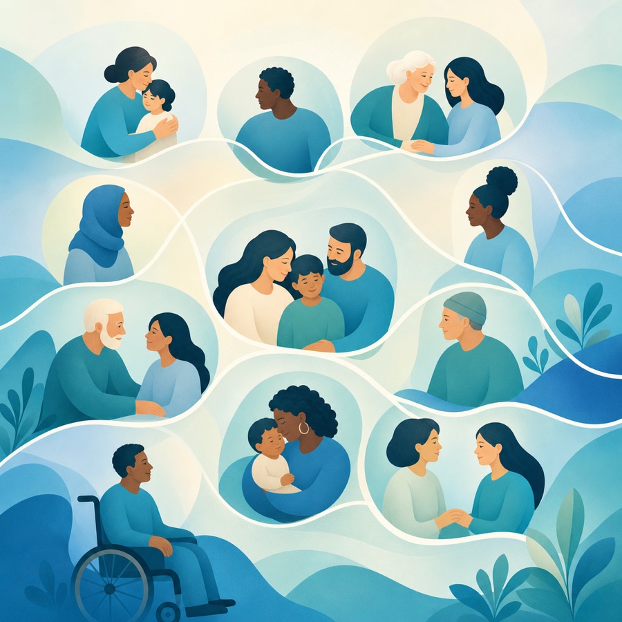 Ilustración de una comunidad conectada y solidaria